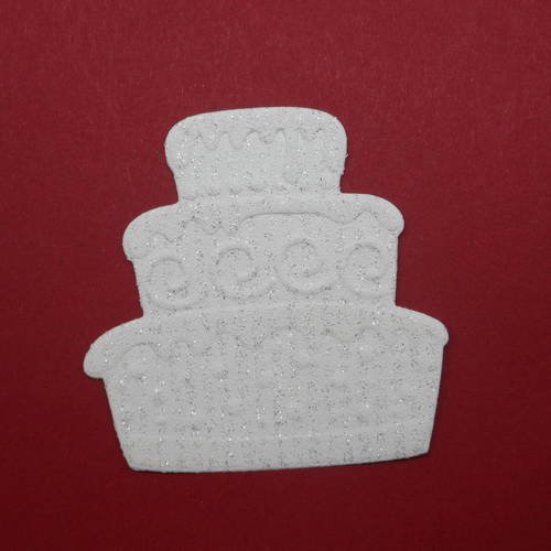 N°247  d'un gâteau en papier  tapisserie   blanc à paillette  découpage fin 