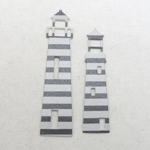 N°233  lot de deux phares  en papier tapisserie gris et noir à rayures  découpage