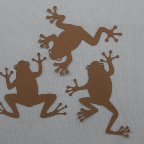 N°224 lot  de trois grenouilles différentes  en papier marron   découpage