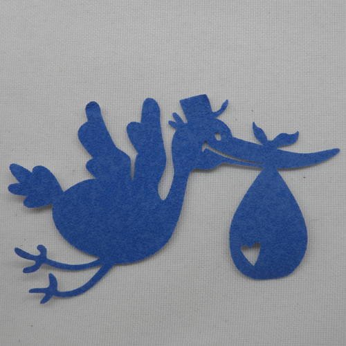 N°227  cigogne porte "bébé"   en papier tapisserie bleu 