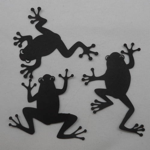 N°224 lot de trois grenouilles différentes  en papier noir   découpage
