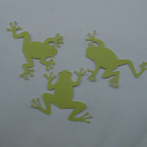 N°224 lot de trois grenouilles différentes  en papier tapisserie vert à paillette   découpage