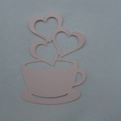 N°217 tasse avec "fumée"  3 cœurs    en papier rose pale   embellissement 
