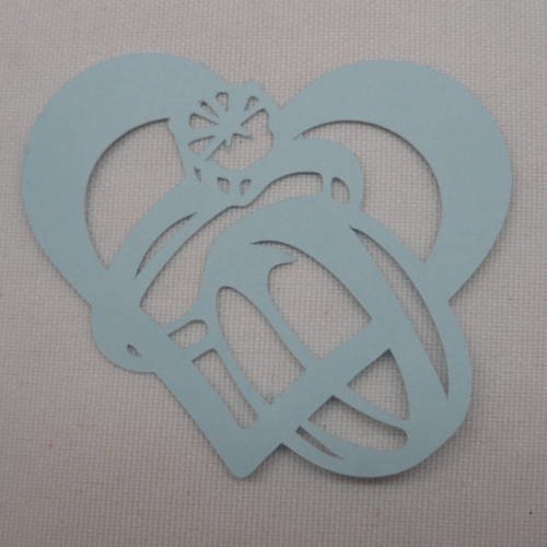 N°203 d'un cœur entrelacé avec deux bagues une alliance et alliance avec un diamant  en papier   bleu