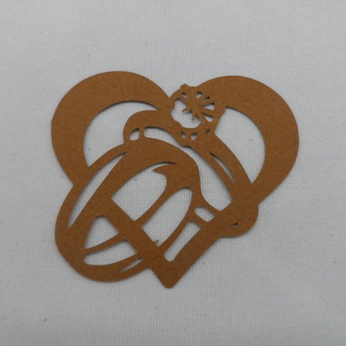 N°203 d'un cœur entrelacé avec deux bagues une alliance et alliance avec un diamant   en papier   marron