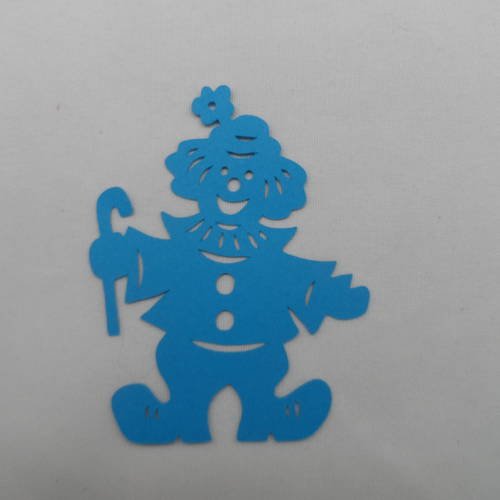 N°136 petit clown en papier  bleu turquoise avec sa canne  découpage fin 