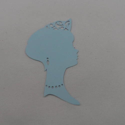 N°128 tête de princesse de profil en papier bleu ciel   avec bijoux et couronne  découpage 