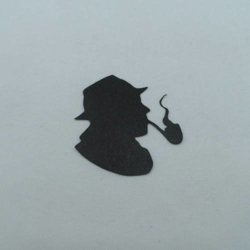 N°126 tête d'homme à la pipe chapeau en papier  noir   découpage 