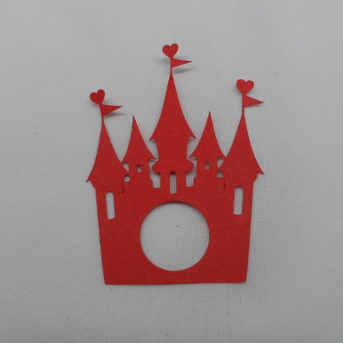 N°110  d'un château enfantin en papier  rouge  découpage fin 