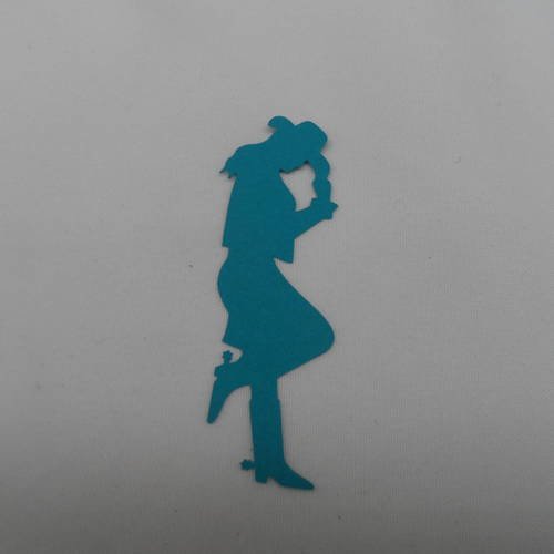 N°121   d'une femme  cow-boy en papier   bleu turquoise  découpage fin