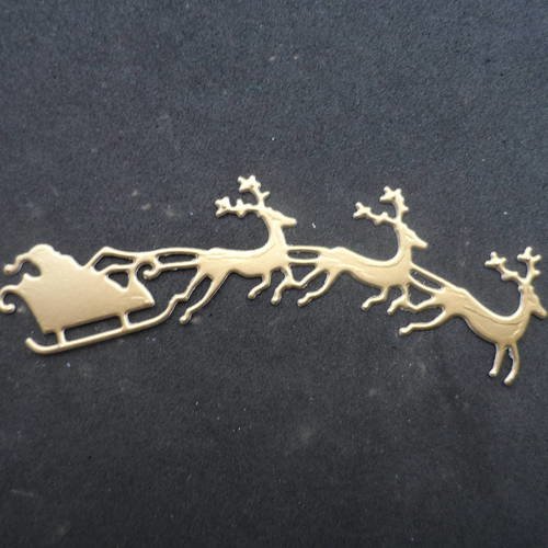 N°103 b traîneau du père noël avec trois rennes en papier  doré  découpage  fin