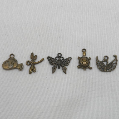 N°165 lot de cinq breloques métal bronze thème animaux   a