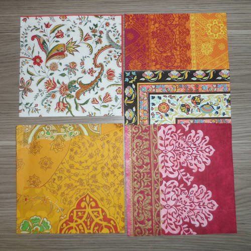 N°160 lot de 5 serviettes différentes en papier à motifs couleurs vives 