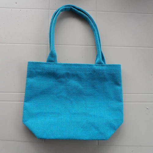 N°200 joli petit sac bandoulière en toile de jute bleu 