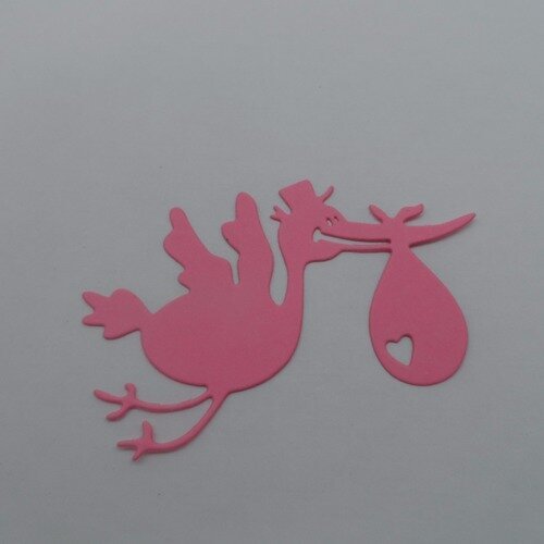 N°875 de la cigogne "factrice" qui annonce la naissance d'un bébé en papier rose foncé