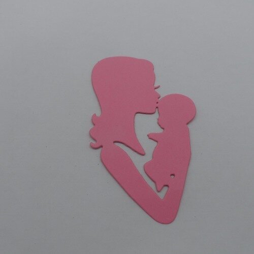 N°876  maman et son bébé  en papier rose foncé 