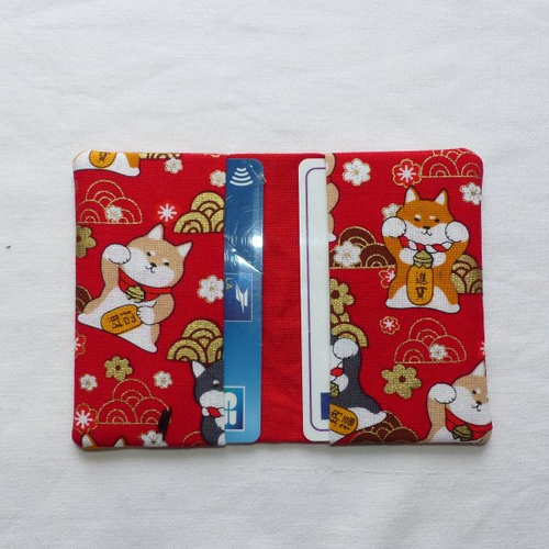Porte-cartes deux cartes en tissu japonais, chiens japonais akita inu