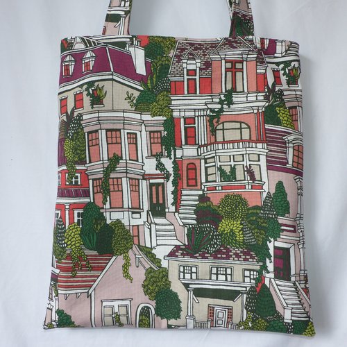 Tote bag en tissu d'ameublement deux faces différentes, pièce unique