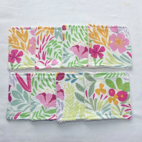 Lot de 8 lingettes lavables en coton et éponge de bambou