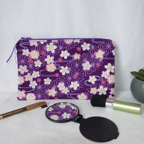 Pochette en tissu japonais, trousse à maquillage en tissu japonais