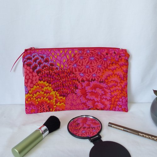 Pochette zipée en tissu kaffe fassett, trousse fleurs multifonction