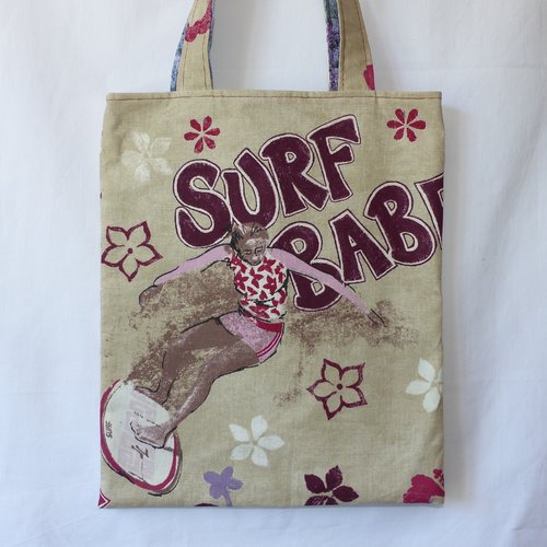 Tote bag doublé en tissu original surf, sac de plage, sac d'été