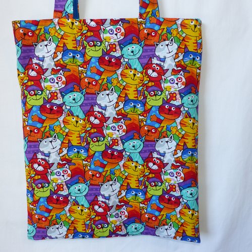 Sac chats multicolores, sac à main chats, tote bag original, sac couleurs vives