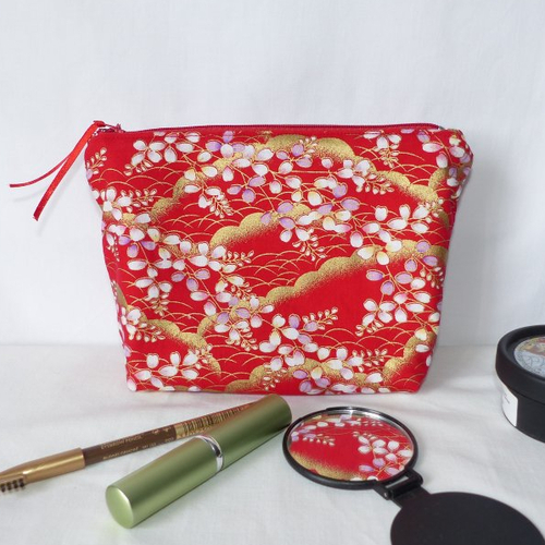 Trousse en tissu japonais, pochette zippée en tissu japonais, cadeau saint valentin