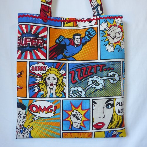 Tote bag en tissu bd, sac original bande dessinée, cadeau, marvel, comics