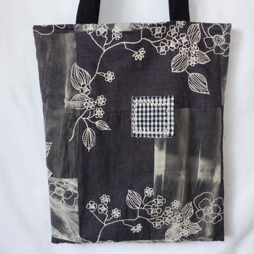 Tote bag en tissu façon jean, tote bag patchwork, sac multifonction