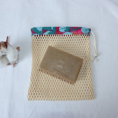 Pochette à savon en filet de coton bio, accessoire salle de bain