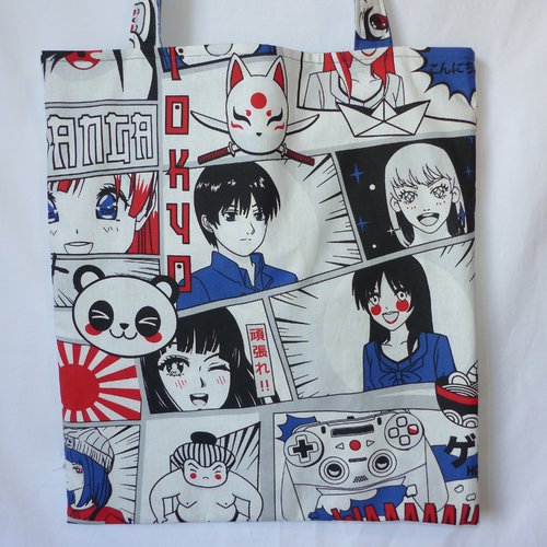 Grand sac en tissu manga deux faces différentes, sac anime japonais, cadeau ado