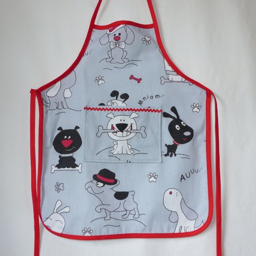 Tablier de cuisine enfant, tablier imprimé chiens, cadeau enfant