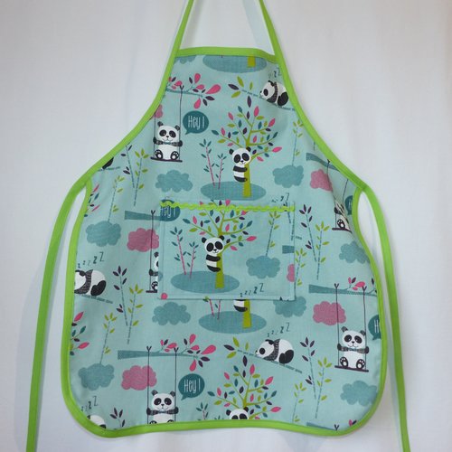 Tablier enfant, tablier imprimé pandas, cadeau enfant