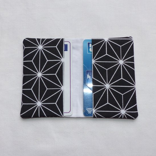 Porte-cartes en tissu japonais asanoha noir et blanc, portes-cartes homme