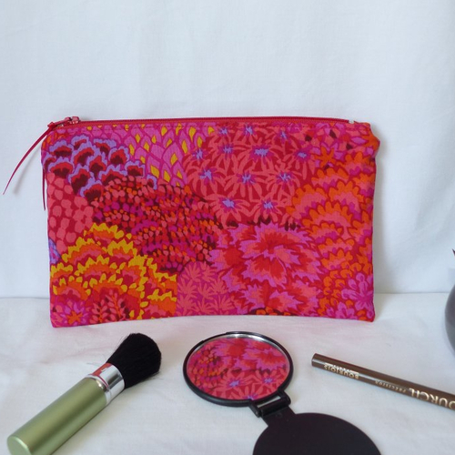 Pochette zipée en tissu kaffe fassett, trousse fleurs multifonction