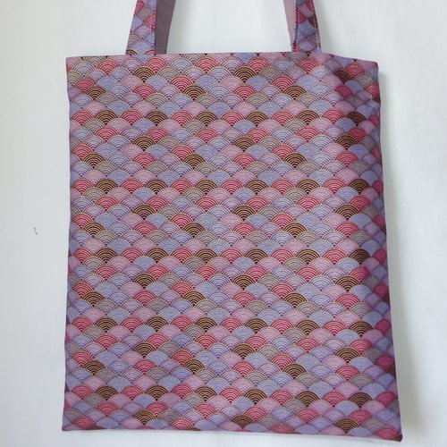 Sac original, tote bag tons mauve, rose, vagues dorées