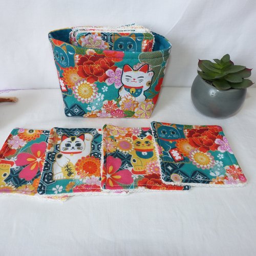Lingettes démaquillantes en tissu japonais et panier de rangement
