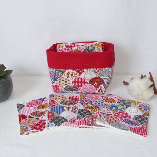 Lingettes démaquillantes en tissu japonais et panier de rangement
