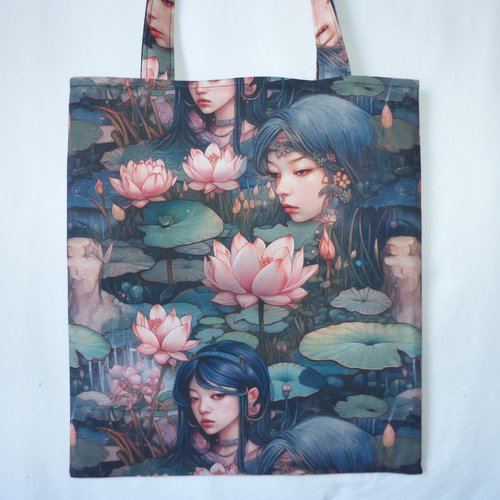 Sac en tissu d'inspiration japon, tot bag en tissu japonais