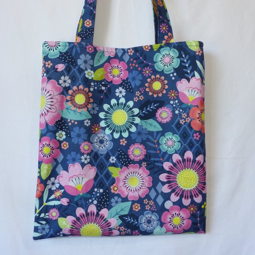 Tote bag fleurs réversible, sac en tissu réversible
