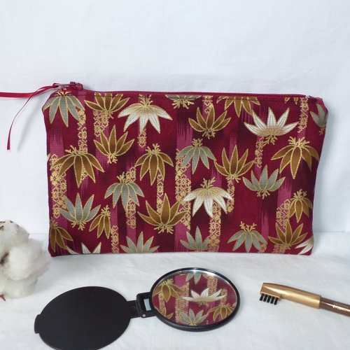 Trousse en tissu japonais, pochette plate zippée