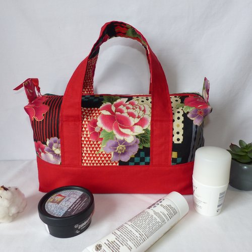 Trousse de toilette en tissu japonais, grande trousse à anses