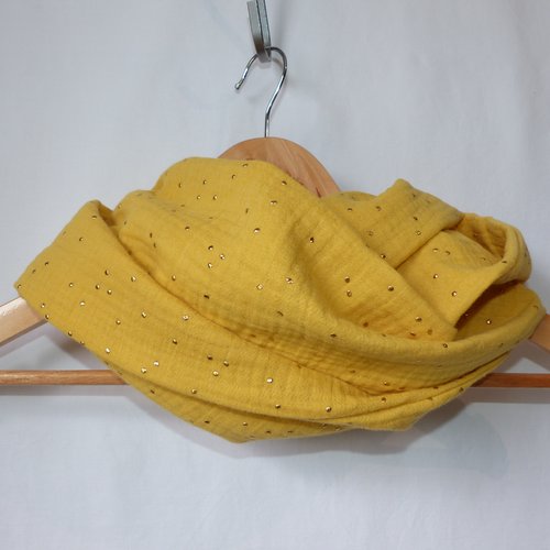 Snood double tour en double gaze de coton à pois brillants