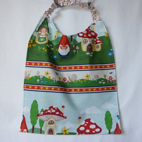Serviette de table enfant lutins et champignons, serviette maternelle élastiquée