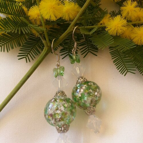Boucles d'oreilles en perles de verre de murano authentiques, collection primavera, cristal swarovski,