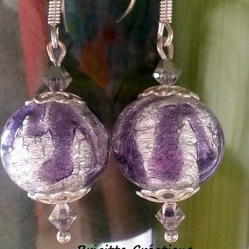 Boucles d'oreilles en perles de verre de murano authentiques, perle ronde billes de 16 mm de diamètre,