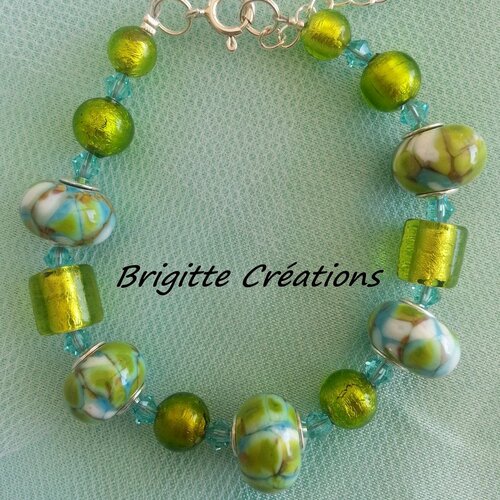 Bracelet en perles de verre de murano authentiques et perles lampwork réalisées à la main, ajustable,