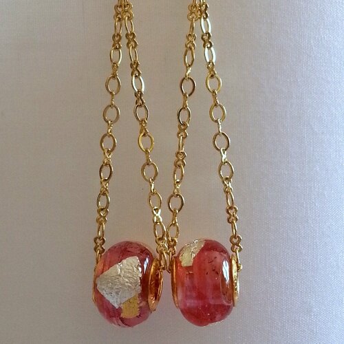 Boucles d'oreilles en perles de verre de murano authentiques collection perlavita montées sur chaine