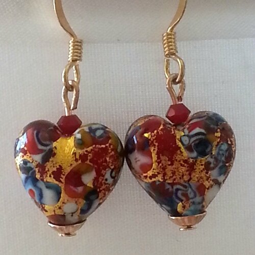 Boucles d'oreilles en perles de verre de murano authentiques collection gustav klimt, feuille d'or.